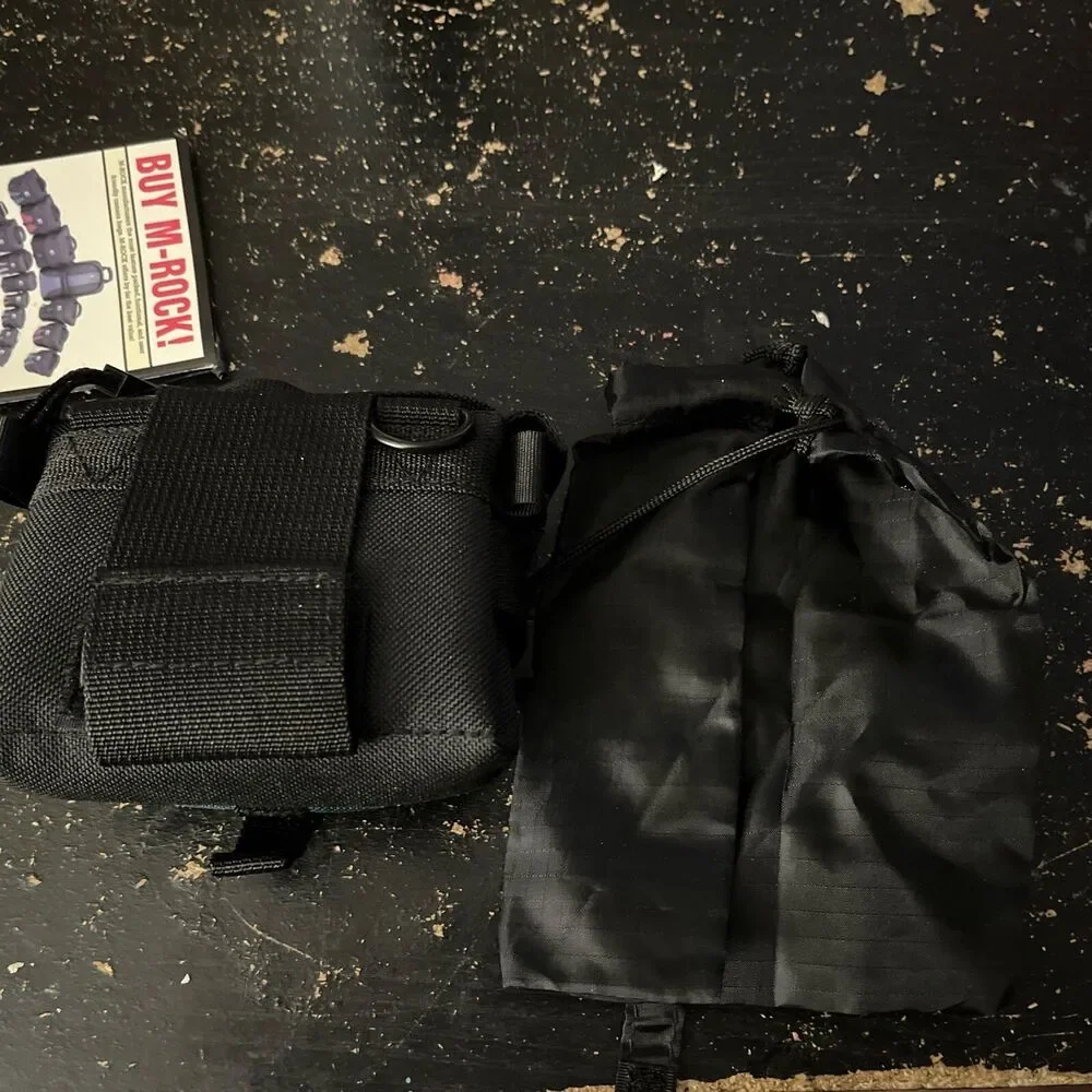 M Rock Small Camera Bag Case Black Canvas Zip Pockets w/ Strap